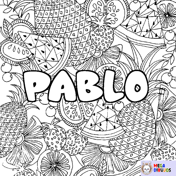 Coloración del nombre PABLO - decorado mandala de frutas