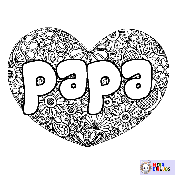 Coloración del nombre papa - decorado mandala de coraz&oacute;n