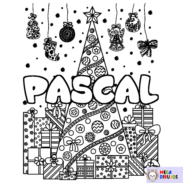 Coloración del nombre PASCAL - decorado &aacute;rbol de Navidad y regalos