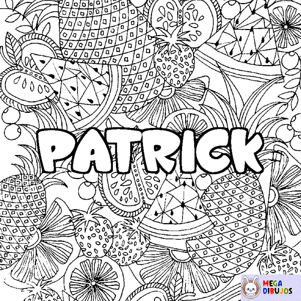 Coloración del nombre PATRICK - decorado mandala de frutas