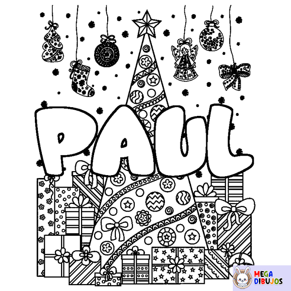 Coloración del nombre PAUL - decorado &aacute;rbol de Navidad y regalos