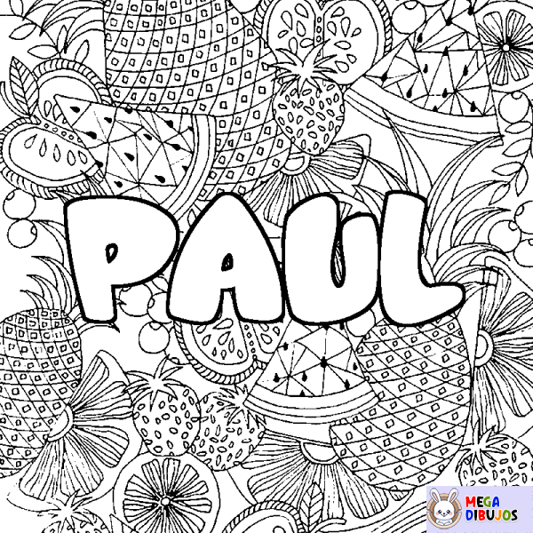 Coloración del nombre PAUL - decorado mandala de frutas