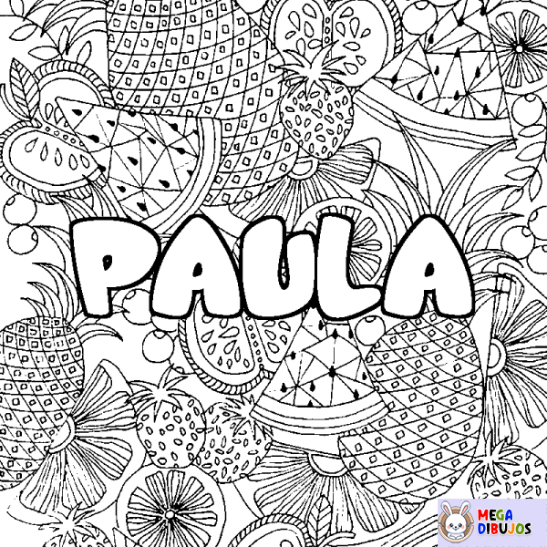 Coloración del nombre PAULA - decorado mandala de frutas