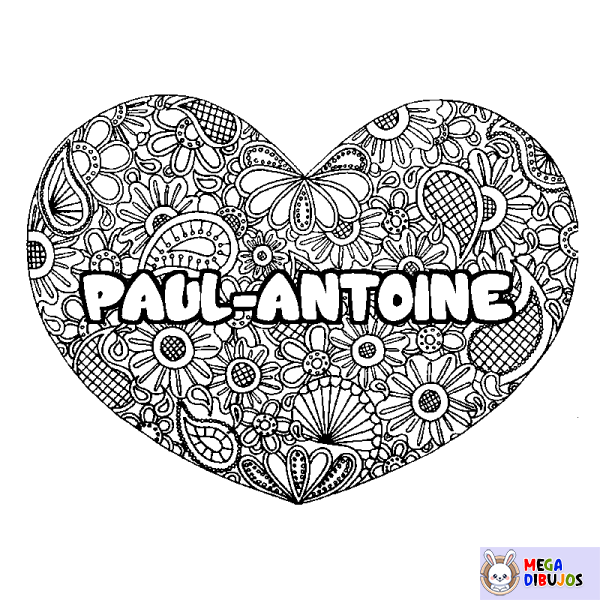 Coloración del nombre PAUL-ANTOINE - decorado mandala de coraz&oacute;n