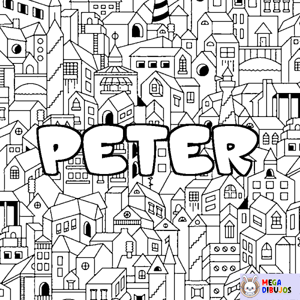 Coloración del nombre PETER - decorado ciudad