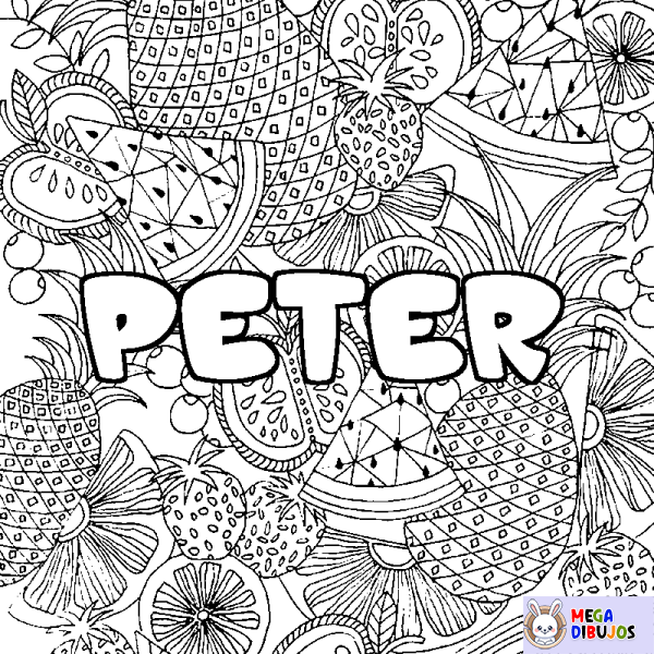 Coloración del nombre PETER - decorado mandala de frutas