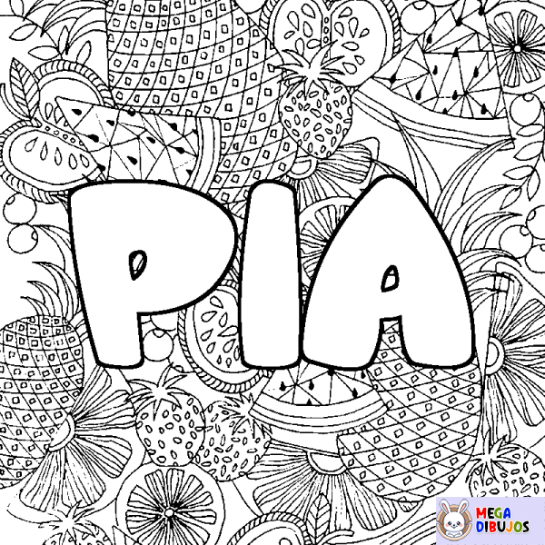 Coloración del nombre PIA - decorado mandala de frutas