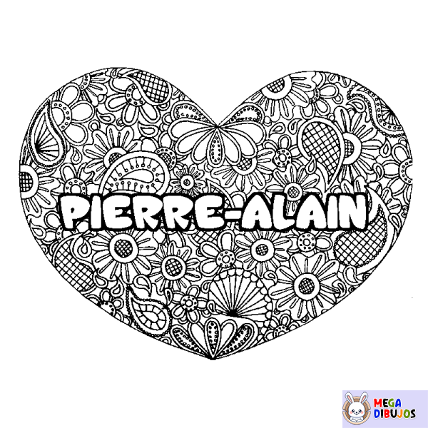 Coloración del nombre PIERRE-ALAIN - decorado mandala de coraz&oacute;n