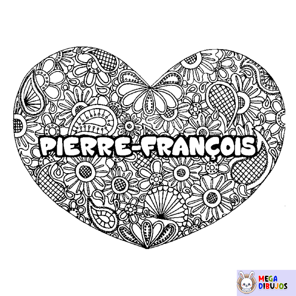 Coloración del nombre PIERRE-FRAN&Ccedil;OIS - decorado mandala de coraz&oacute;n