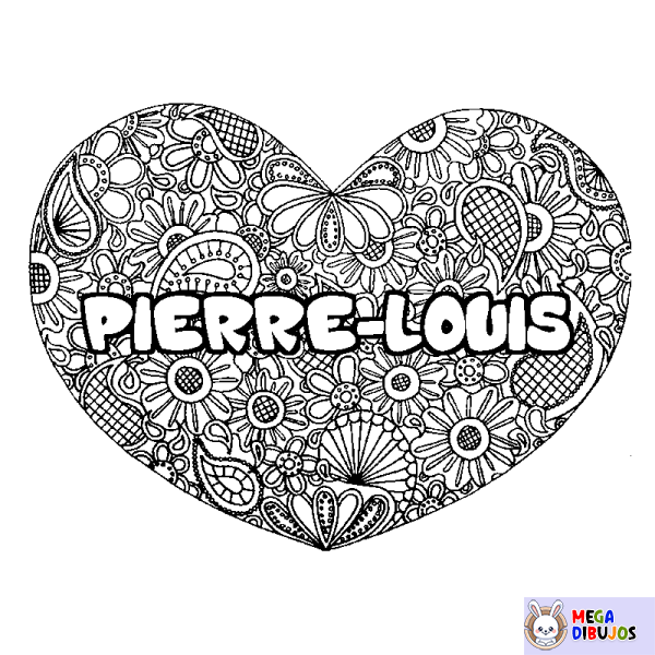 Coloración del nombre PIERRE-LOUIS - decorado mandala de coraz&oacute;n