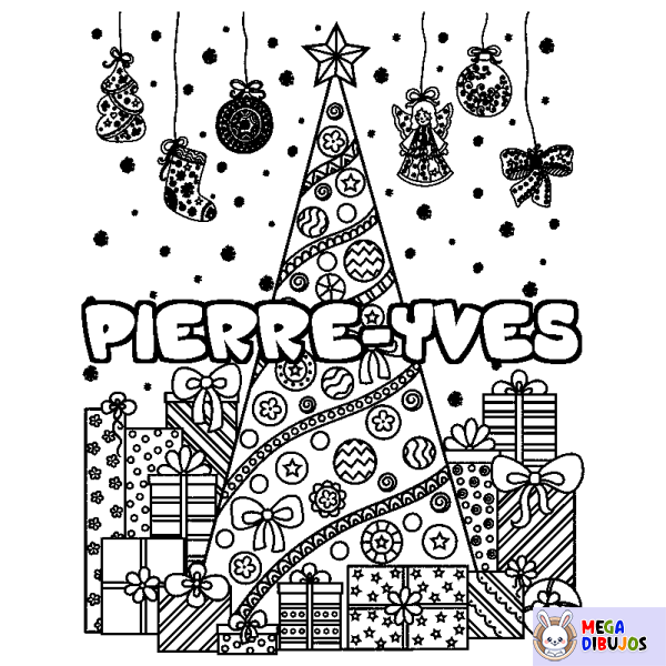 Coloración del nombre PIERRE-YVES - decorado &aacute;rbol de Navidad y regalos