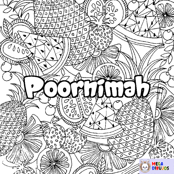 Coloración del nombre Poornimah - decorado mandala de frutas