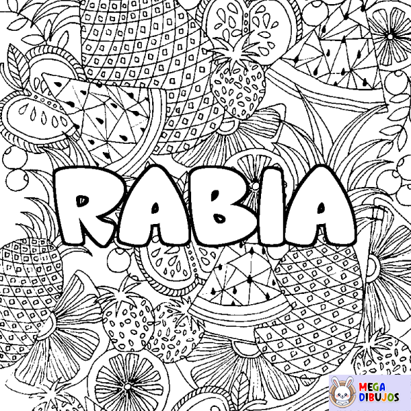 Coloración del nombre RABIA - decorado mandala de frutas