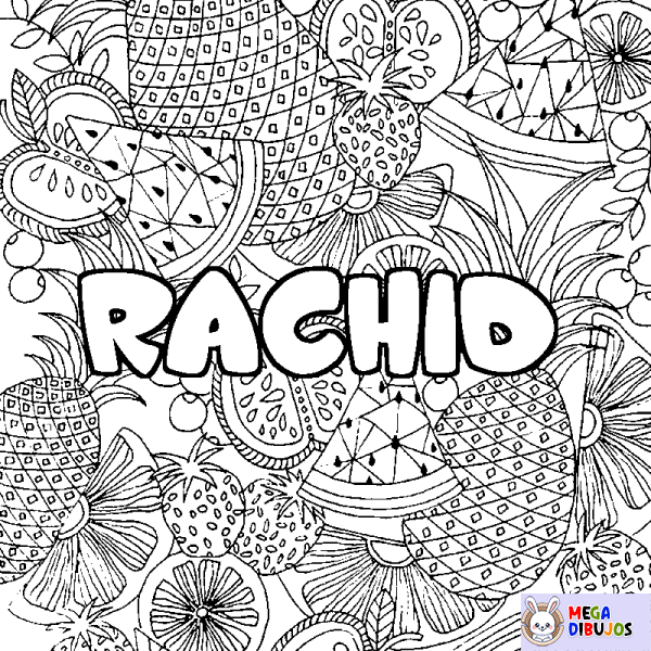 Coloración del nombre RACHID - decorado mandala de frutas