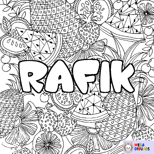 Coloración del nombre RAFIK - decorado mandala de frutas