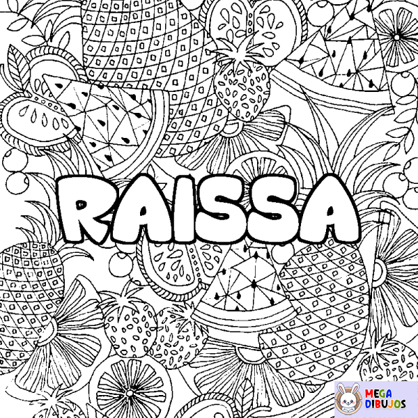 Coloración del nombre RAISSA - decorado mandala de frutas