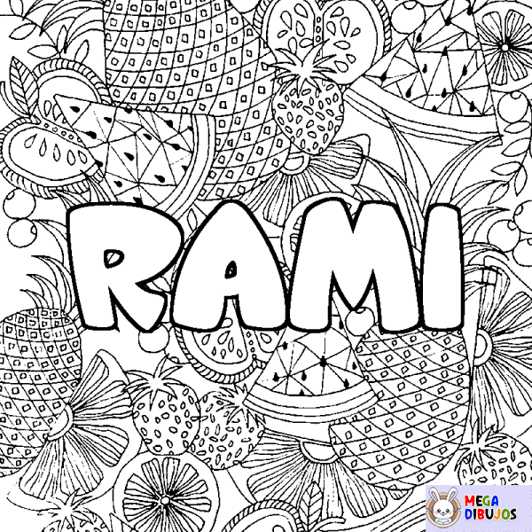 Coloración del nombre RAMI - decorado mandala de frutas