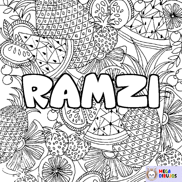 Coloración del nombre RAMZI - decorado mandala de frutas