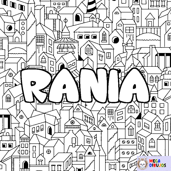 Coloración del nombre RANIA - decorado ciudad