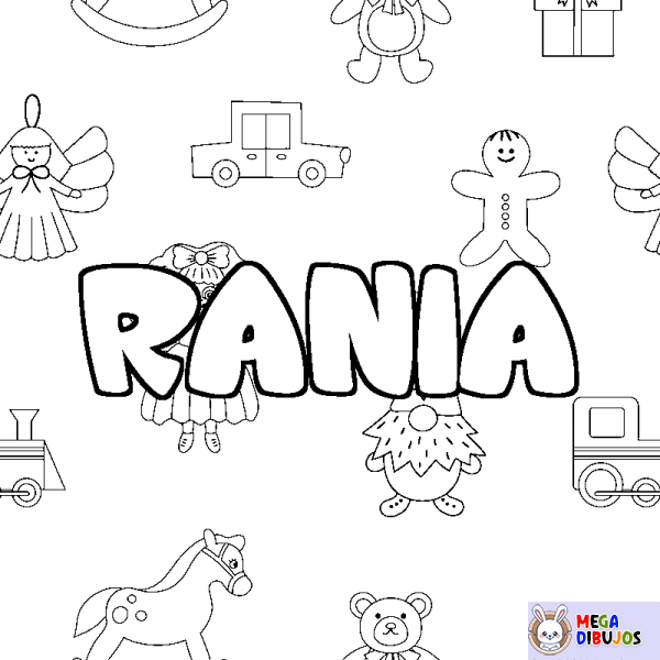 Coloración del nombre RANIA - decorado juguetes