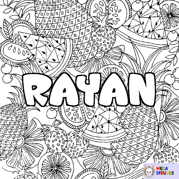 Coloración del nombre RAYAN - decorado mandala de frutas