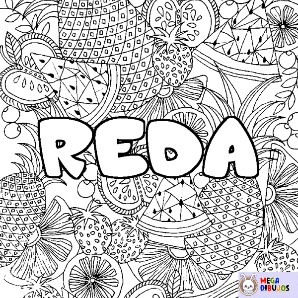 Coloración del nombre REDA - decorado mandala de frutas