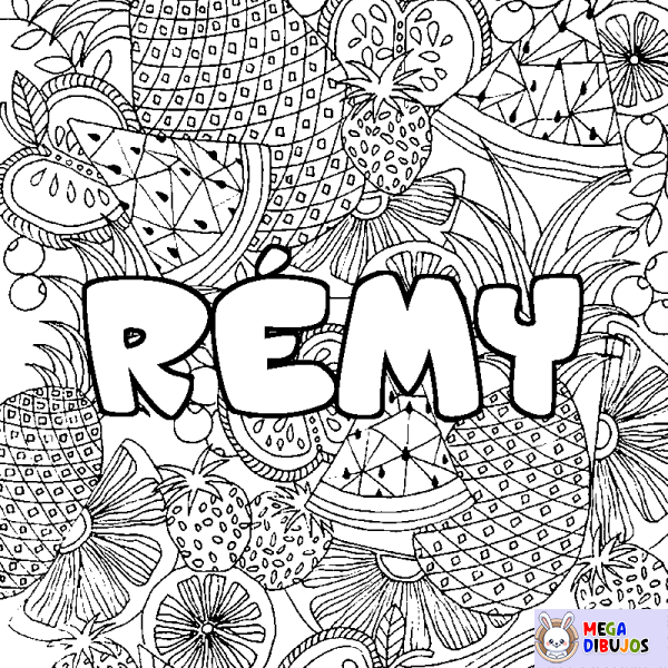 Coloración del nombre R&Eacute;MY - decorado mandala de frutas