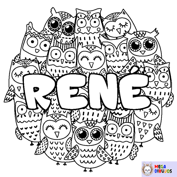 Coloración del nombre REN&Eacute; - decorado b&uacute;hos