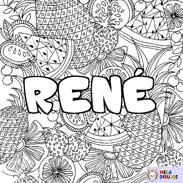 Coloración del nombre REN&Eacute; - decorado mandala de frutas