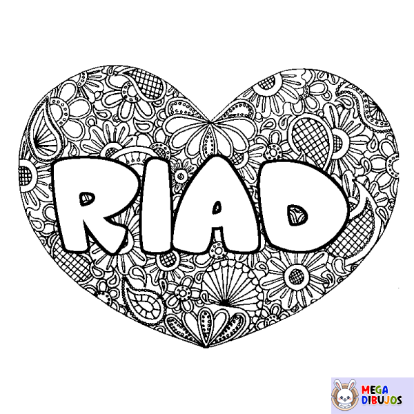 Coloración del nombre RIAD - decorado mandala de coraz&oacute;n