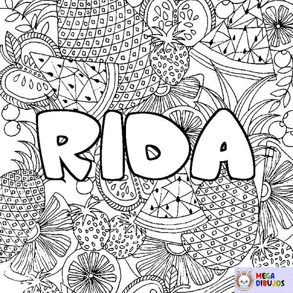 Coloración del nombre RIDA - decorado mandala de frutas