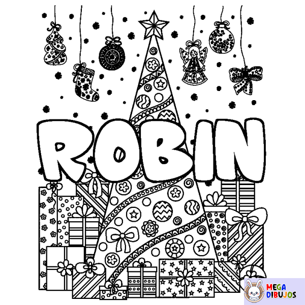 Coloración del nombre ROBIN - decorado &aacute;rbol de Navidad y regalos