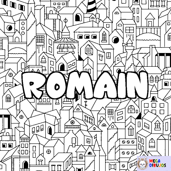 Coloración del nombre ROMAIN - decorado ciudad