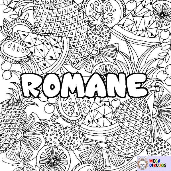 Coloración del nombre ROMANE - decorado mandala de frutas