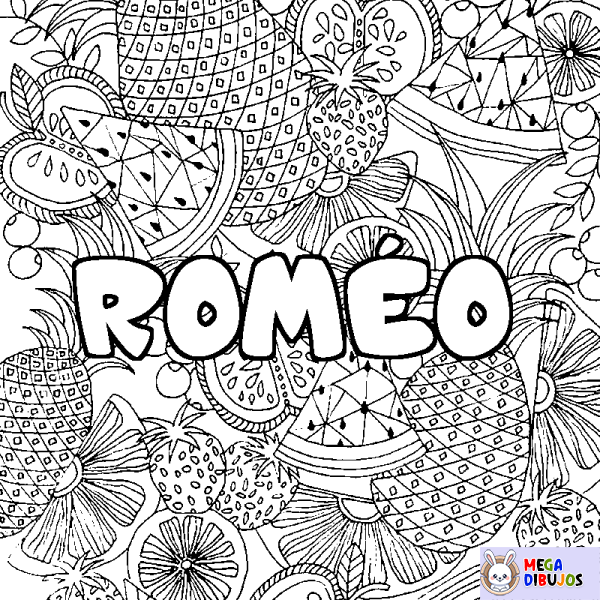 Coloración del nombre ROM&Eacute;O - decorado mandala de frutas