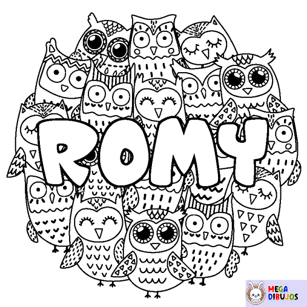 Coloración del nombre ROMY - decorado b&uacute;hos