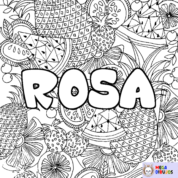 Coloración del nombre ROSA - decorado mandala de frutas