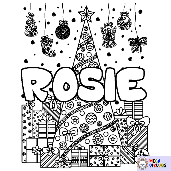 Coloración del nombre ROSIE - decorado &aacute;rbol de Navidad y regalos