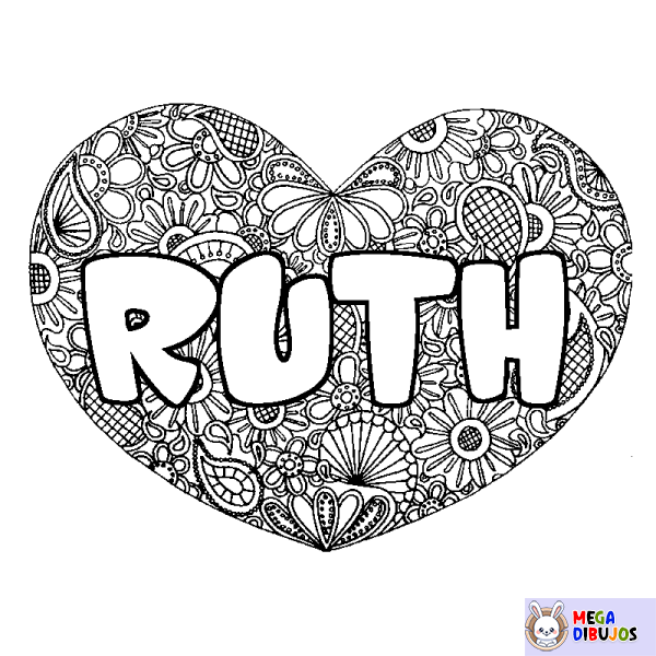 Coloración del nombre RUTH - decorado mandala de coraz&oacute;n