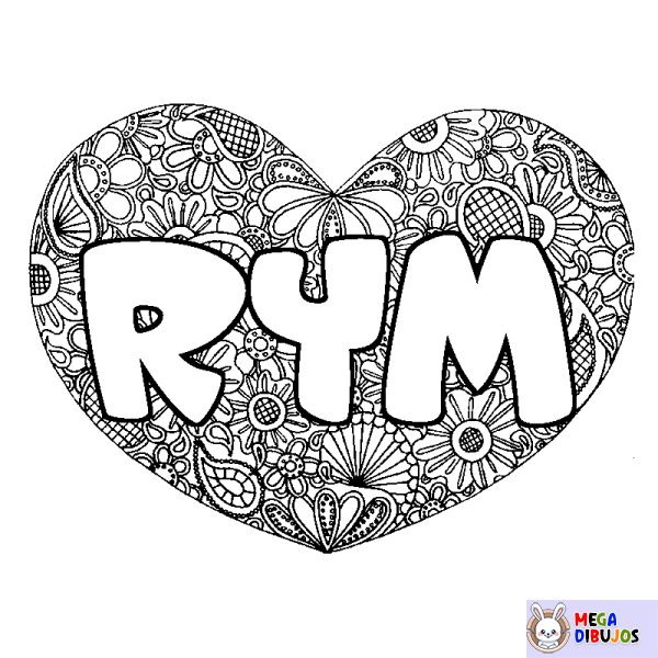 Coloración del nombre RYM - decorado mandala de coraz&oacute;n