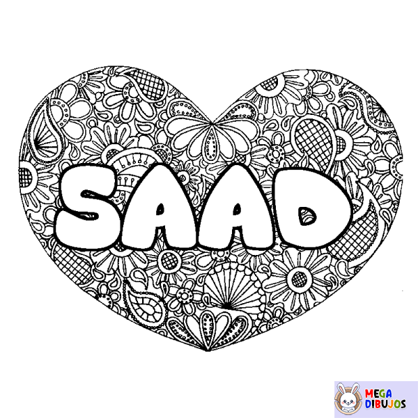 Coloración del nombre SAAD - decorado mandala de coraz&oacute;n