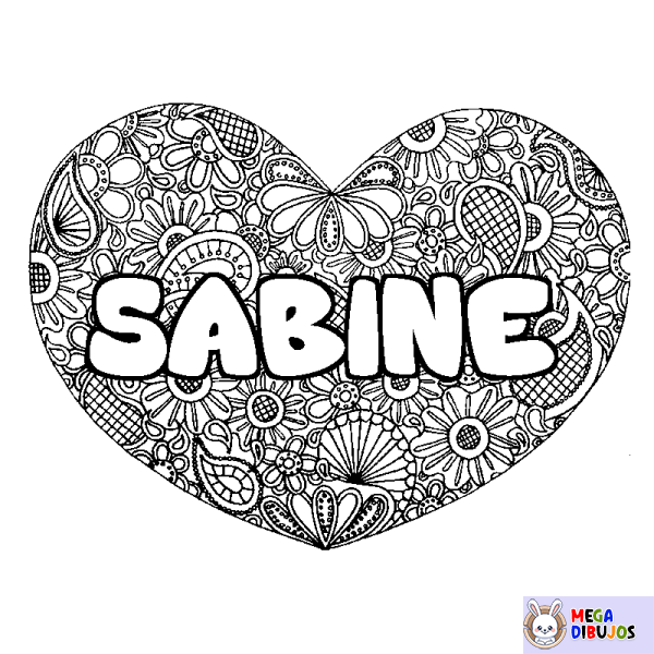 Coloración del nombre SABINE - decorado mandala de coraz&oacute;n