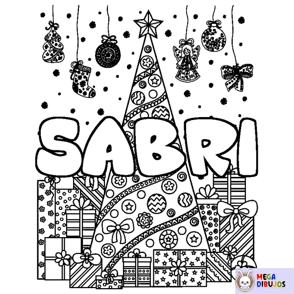 Coloración del nombre SABRI - decorado &aacute;rbol de Navidad y regalos