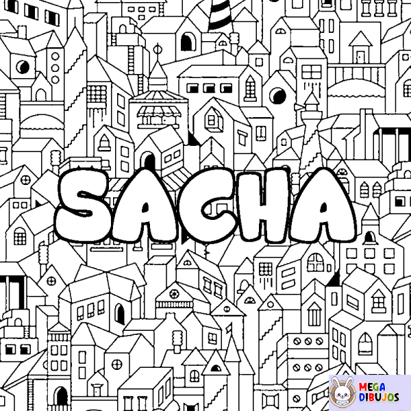 Coloración del nombre SACHA - decorado ciudad