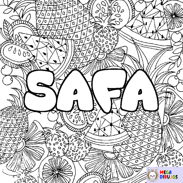 Coloración del nombre SAFA - decorado mandala de frutas