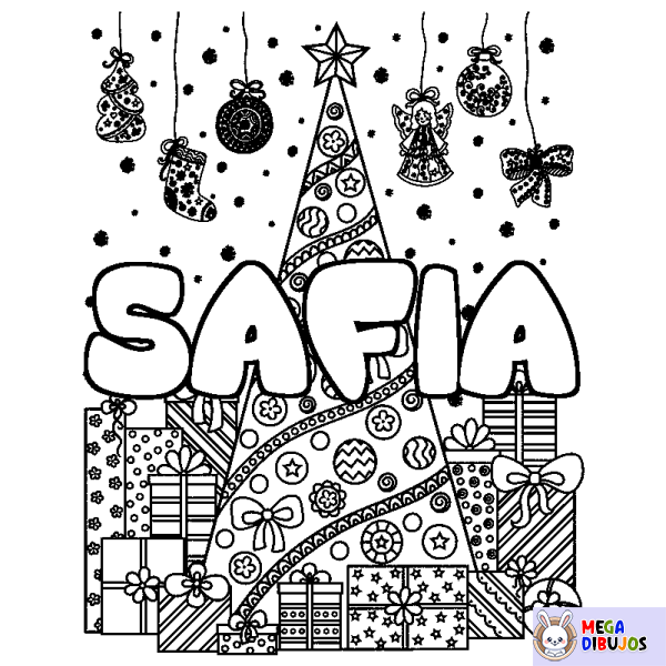 Coloración del nombre SAFIA - decorado &aacute;rbol de Navidad y regalos