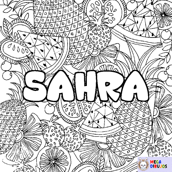 Coloración del nombre SAHRA - decorado mandala de frutas