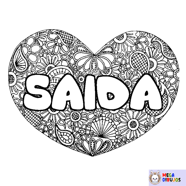 Coloración del nombre SAIDA - decorado mandala de coraz&oacute;n