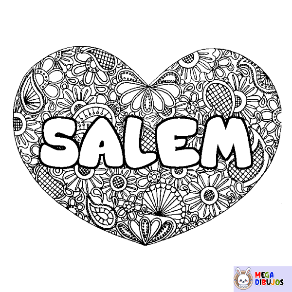 Coloración del nombre SALEM - decorado mandala de coraz&oacute;n