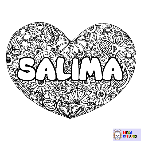 Coloración del nombre SALIMA - decorado mandala de coraz&oacute;n